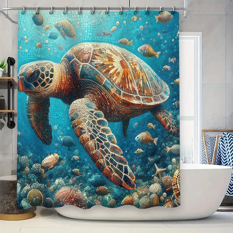 

Занавеска для душа в виде черепахи, водостойкий коврик для ванной с рыбой, декор в виде морской черепахи, синие аксессуары для ванной комнаты с принтом, художественное украшение для дома