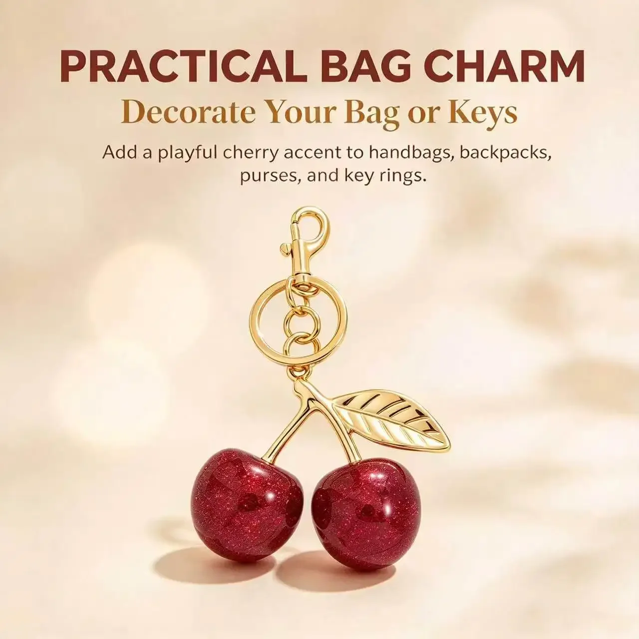 Fashion Cherry Bag Charm Keychain for Women Cute Summer Handbag Pendant DIY Jewelry Accessories Colorfast Purse Decoration