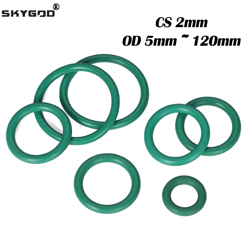 

FKM Green CS 2mm OD 5mm ~ 120mm O Ring Gaskets 10/50Pcs Fluorine Rubber Sealing Washer Heat resistant Oil Resistant Acid Alkali