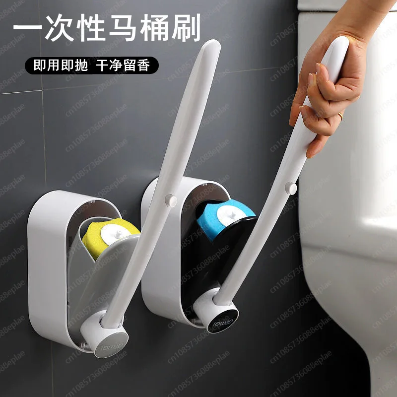 Hygienic Toilet Cleaning System, Disposable Scrubber Heads with Long Handle, No-Mess Solution