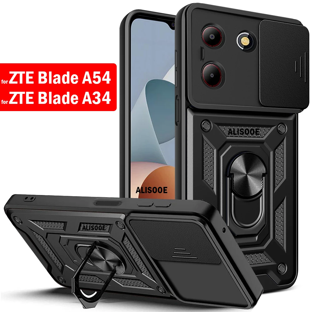 Slide Camera Armor Funda for ZTE Blade A54 A34 Case Push Lens Ring Stand Protection Cover for ZTE Blade A54 A34  Shockproof Capa