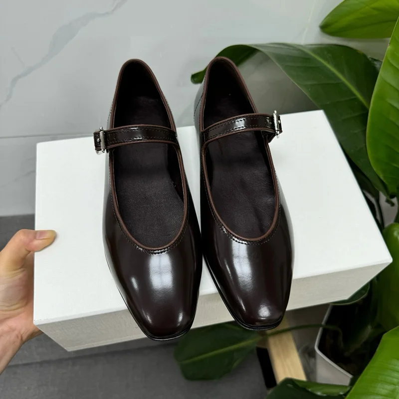 

Maxdutti Genuine Leather Flat Loafers Women French Lazy Brown Elegant Mary Jane Shoes Women Retro Slip On Shoes