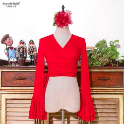 Adult Sexy Elegant Modal Flamenco Practice Tops Shirt Costumes for Women Clothes BKK108