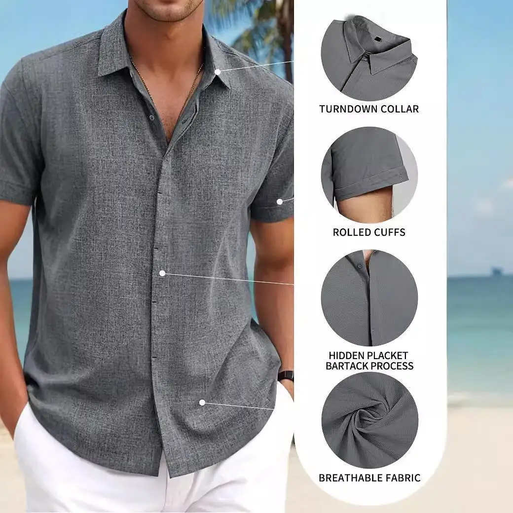 

Loose Fit Men's Cotton Linen irt ort Sve Turn-down Collar Autumn Winter Thiened Fce Color European Size