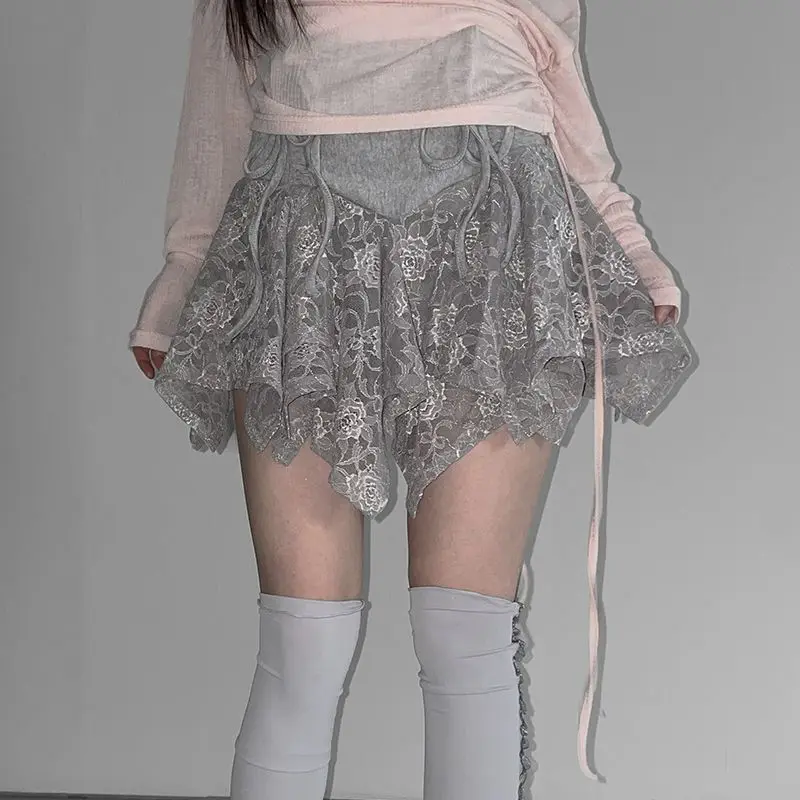 

Y2k Irregular Pleated Rose Flower Cake Skirt New Summer Niche Design Sensibility Lace Skirt for Women Casual Elegant Skirt Chic