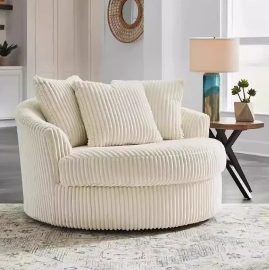 Cream-colored round rotating lazy sofa chair for homestay bedrooms in modern flannel style