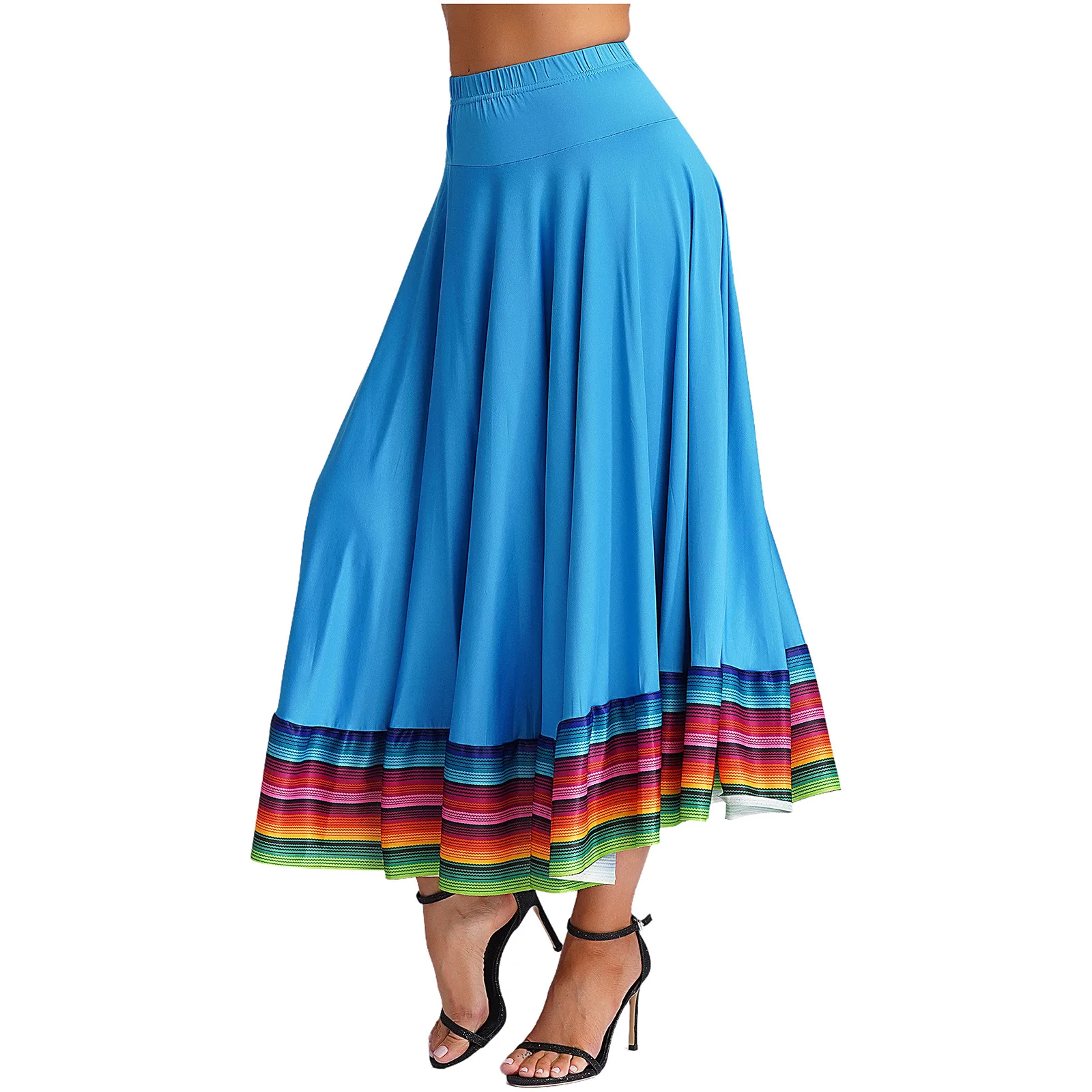 Womens Spanish Bull Folk Mexican Flamenco Dance Performance Costume Mexican Folk National Standard Dancing Long Ruffled Skirt