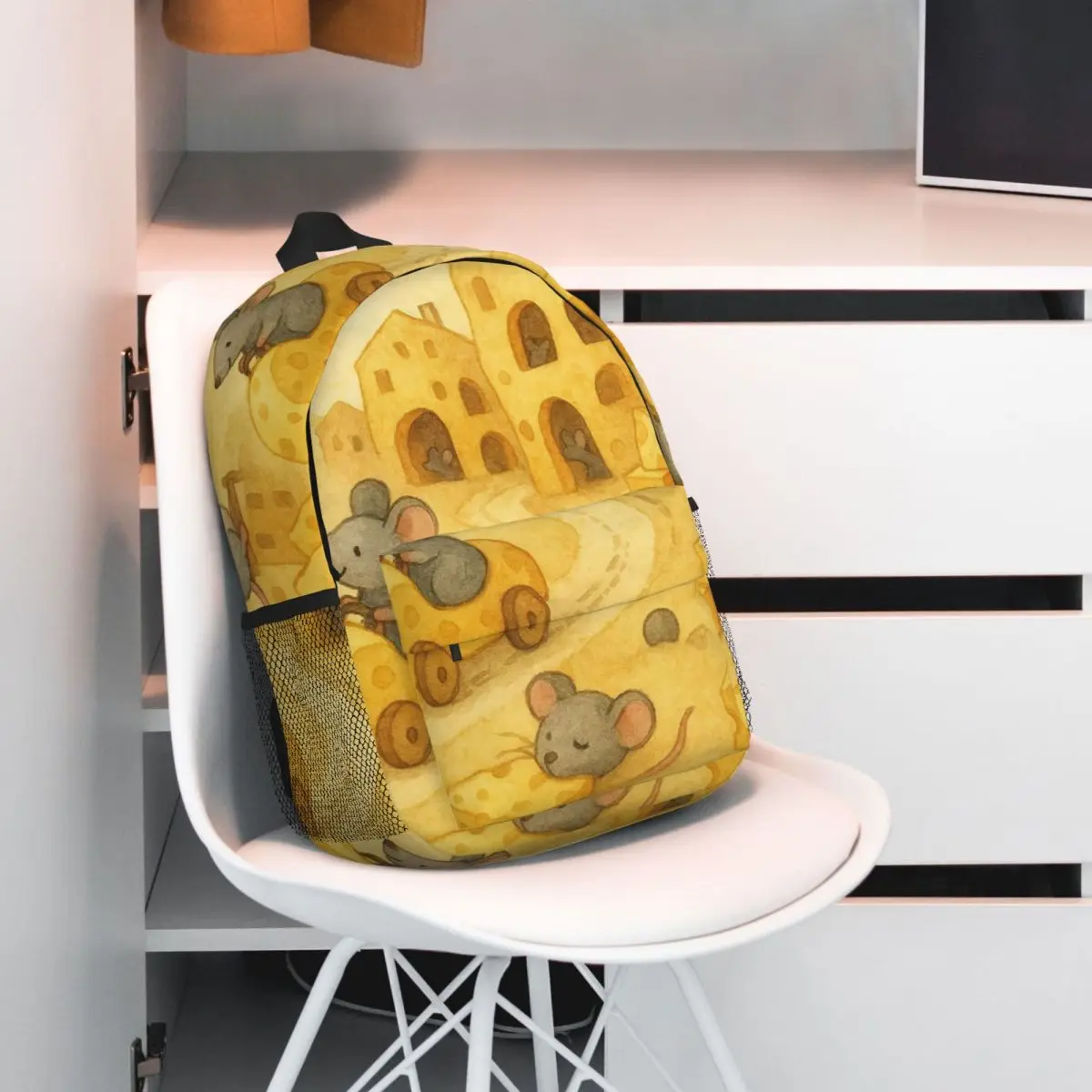 Cartoon Mouse And Cheese Backpack Student BookBag Children School Bag Laptop Shoulder Bags for Men Women