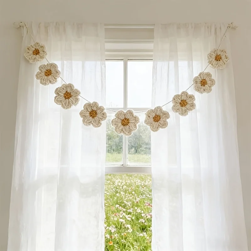 8pcs Hand Crochet Daisy Wreath Wall Decor,Yarn Knit Ornaments,Handcrafted Banner,Ideal for Home,Door,Party,Weddings,Birthdays