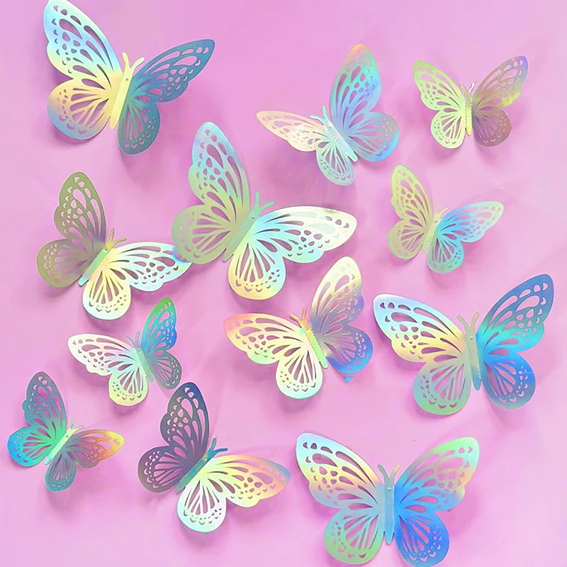 New 12pcs Happy Birthday Cake Topper Rose Gold Folding Type Butterfly Kids Party Cake Topper Dessert Decoration Baby Shower Gift