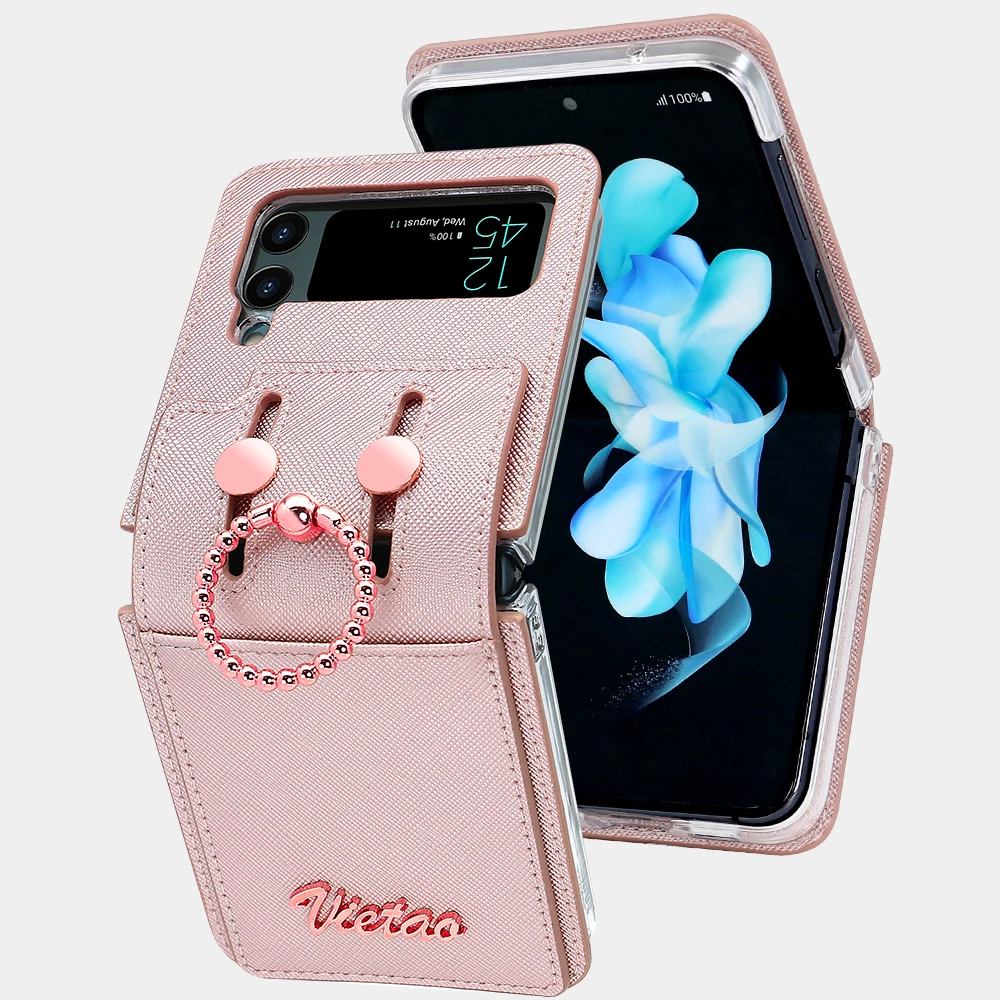 Luxury Ring Holder Leather Phone Case Suitable for Samsung Galaxy Z Flip 4 3 5g Card Insert Phone Case