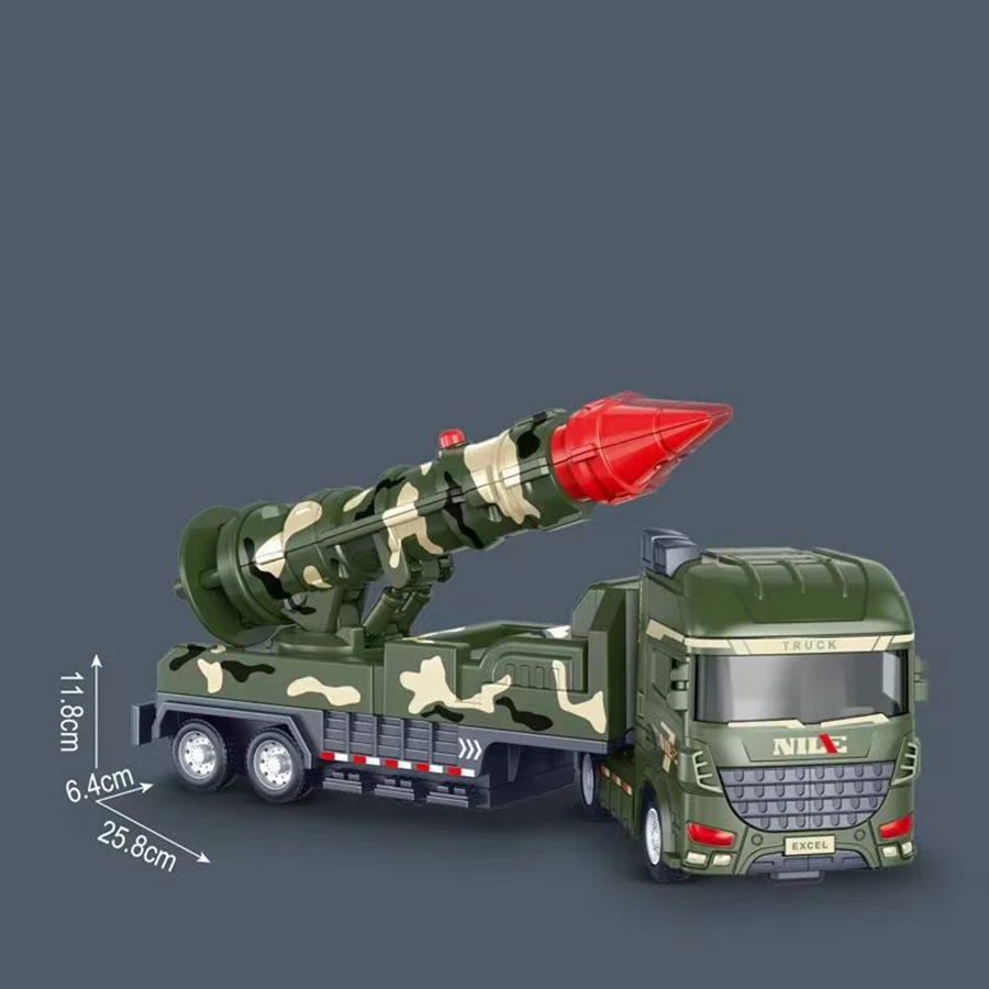 1 個-模擬慣性軍用牽引トラックロケットミサイル車両核爆弾大砲モデル子供のおもちゃの車の誕生日ギフト
