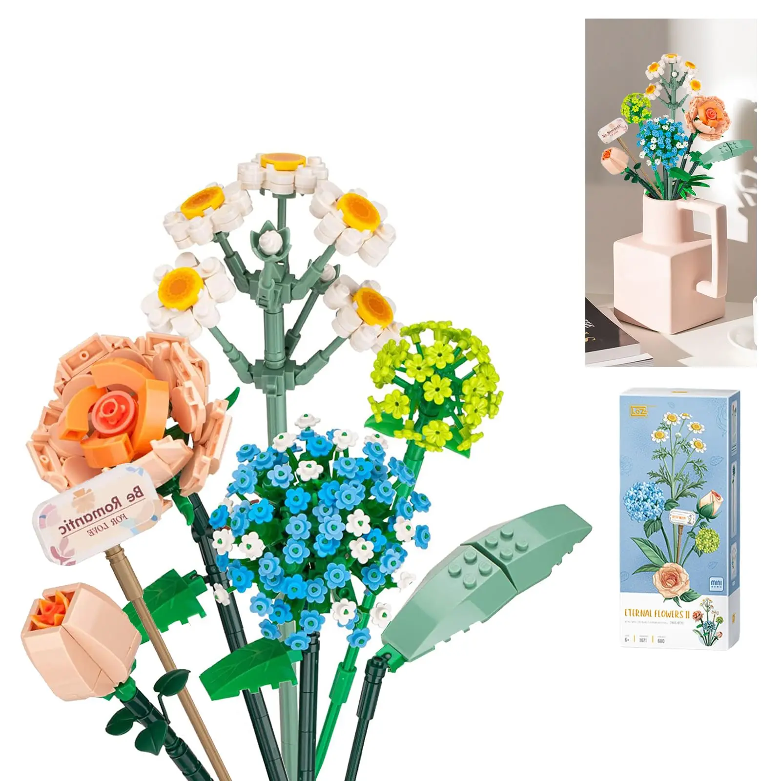

680PCS Mini Flowers Bouquet Building Blocks Set Creative Artificial Rose Home Decor or Birthday/Valentine's Day Gifts for Girls