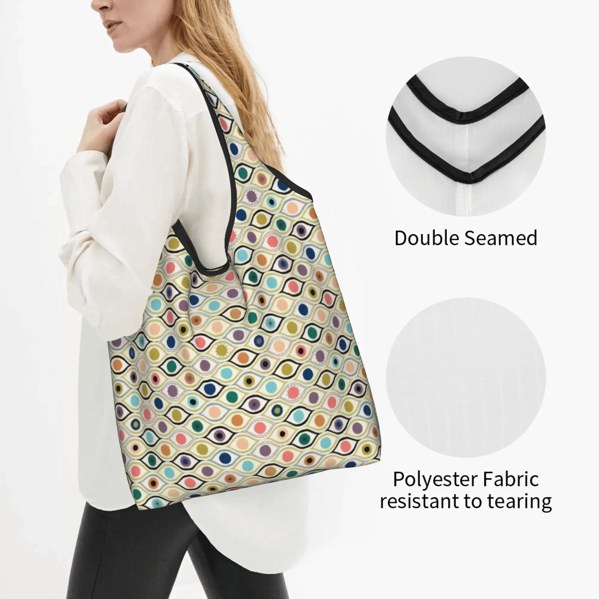 Watercolor Evil Eye  Groceries Shopping Tote Bag Women Custom Hamsa Lucky Charm  Shoulder Shopper Bag Big Capacity Handbag