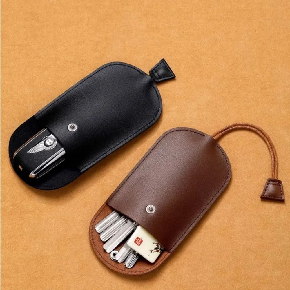 Mini Key Holder Large Capacity Multi-Functional Key Case with Pull-Out Design Faux Leather Key Chain Key Bag