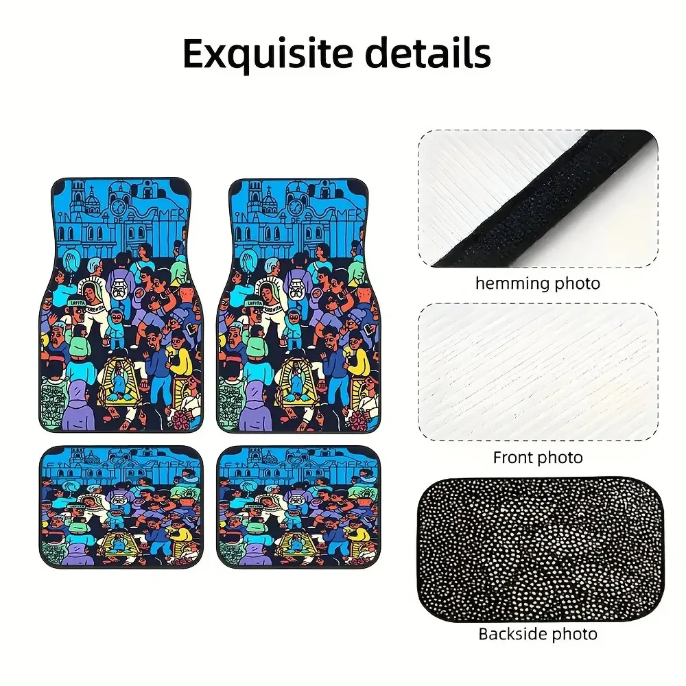 4pcs Set, Simple Fashion Cartoon Character Style Pattern Car Rubber, Universal Non-Slip Floor, Easy To Clean, Pet-Friendly Car A
