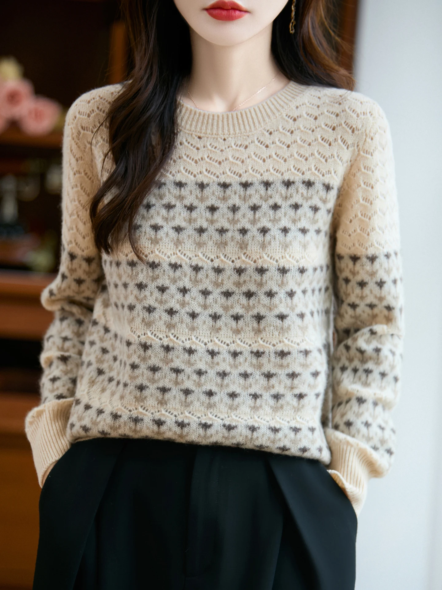 

Осенне-зимний женский свитер в стиле ретро, классический женский вязаный пуловер из 100% мериносовой шерсти, женская одежда с длинными рукавами, топы