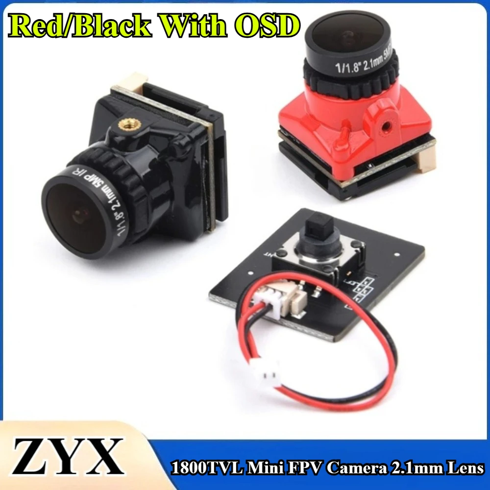 1Pcs/lot 1800TVL Mini FPV Camera 2.1mm Lens Power 5V-40V PAL/NTSC With OSD Internal Adjustable For RC FPV Racing Drone