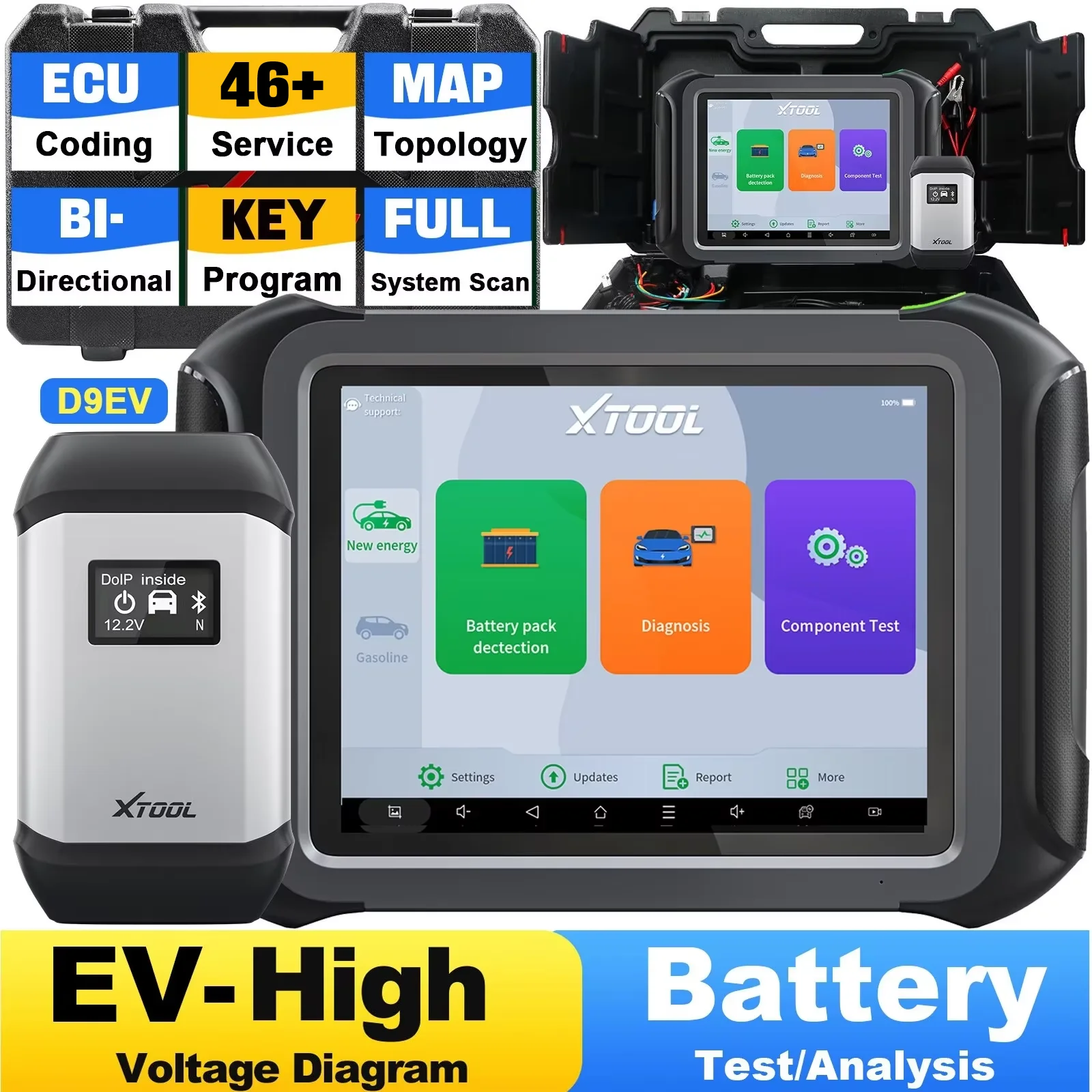XTOOL D9EV Scanner automobile système haute tension/analyse de batterie pour Tesla/EV/topologie électrique plus de 46 réinitialisations 3 ans de mise à jour