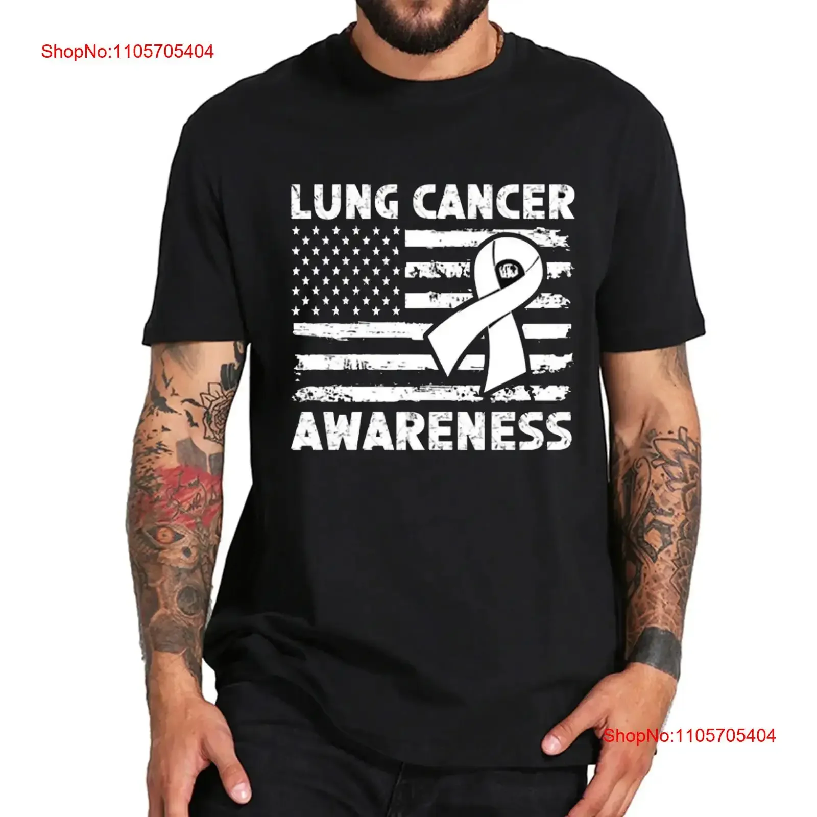 Lung Cancer Awareness T shirt White Ribbon Flag for Motivation long or short sleeves vintage Washed fashion streetwear Unisex