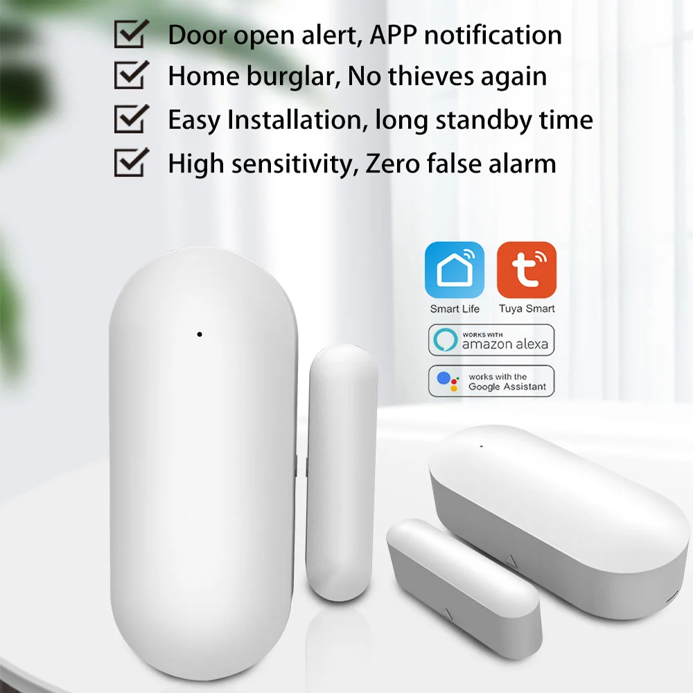 Tuya Smart WiFi Door Sensor Window Detector Open/Close Detector Security Protection Alarm Detector Work With Home Smart Life App