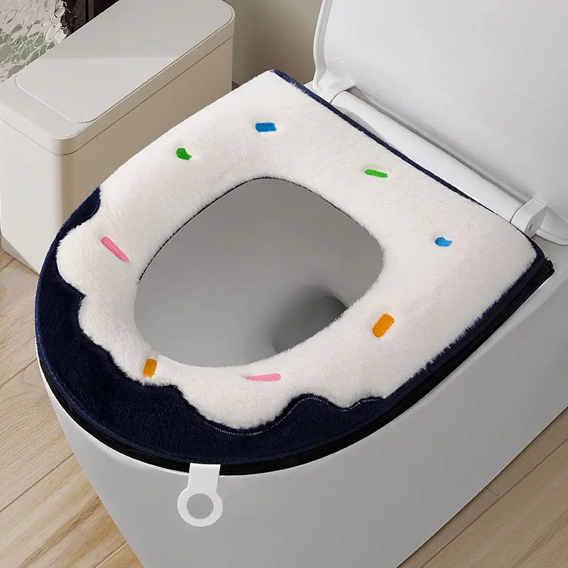 

Toilet seat cover soft all season universal bathroom warm plush pad washable toilet seat cushion warm cover，With handle