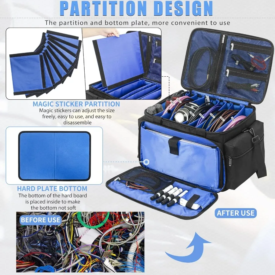 Borsa per cavi con divisori staccabili per accessori per strumenti audio DJ Gear
