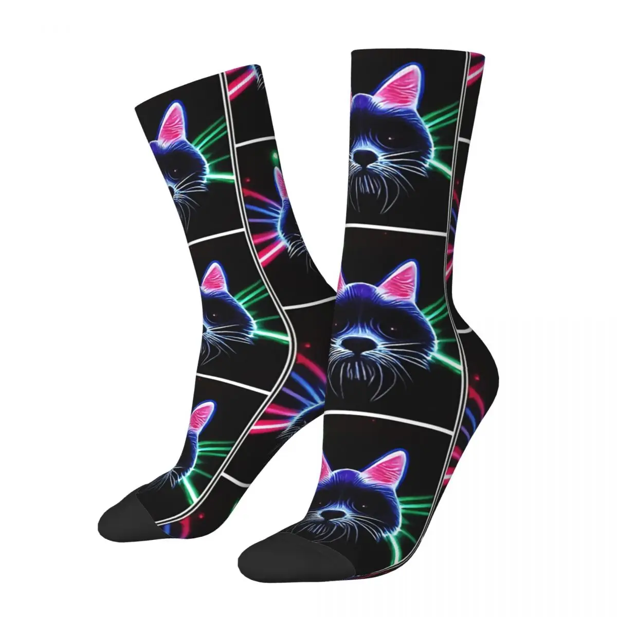 

Hip Hop Vintage Disco Cat Crazy Men's Socks Unisex Disco Party Harajuku Pattern Printed Novelty Crew Sock Boys Gift