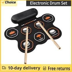 Electronic  Set with 3W Speaker Hand Roll  Set 7 Pads Supports Various  Input 3  Styles 10 Rhythms 10 Demo Song