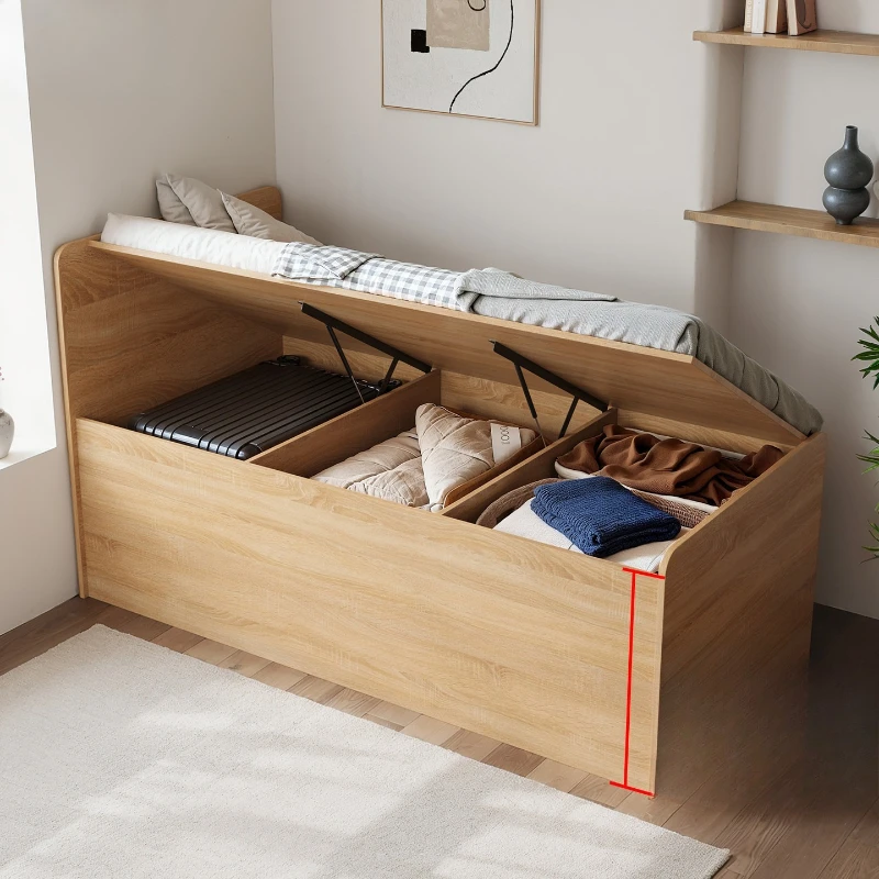 Solid wood simple small apartment air pressure bed 60cm high box storage bed half high bed can be single