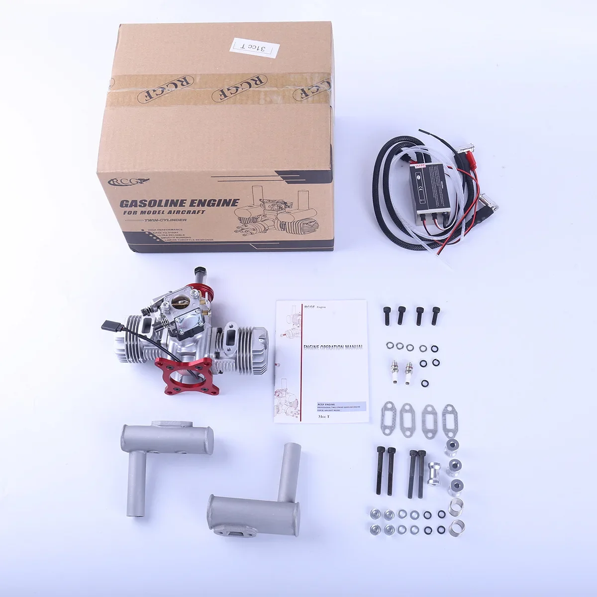 RCGF 31cc Twin Cylinder Engine Model Kit Two Stroke Aircraft Fixed Wing Model Metal Aircraft Fuel Engine Model Toys