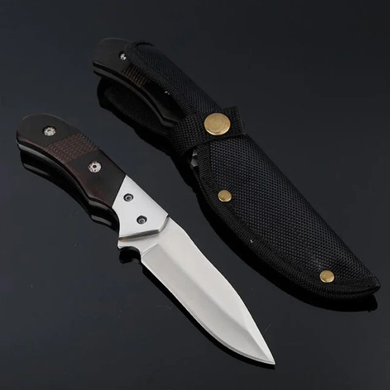 

Fixed Blade knife pocket Knife Outdoor Camping Survival 7CR17MOV Straight knives redwood Handle 58HRC Knife EDC Tools & Sheath