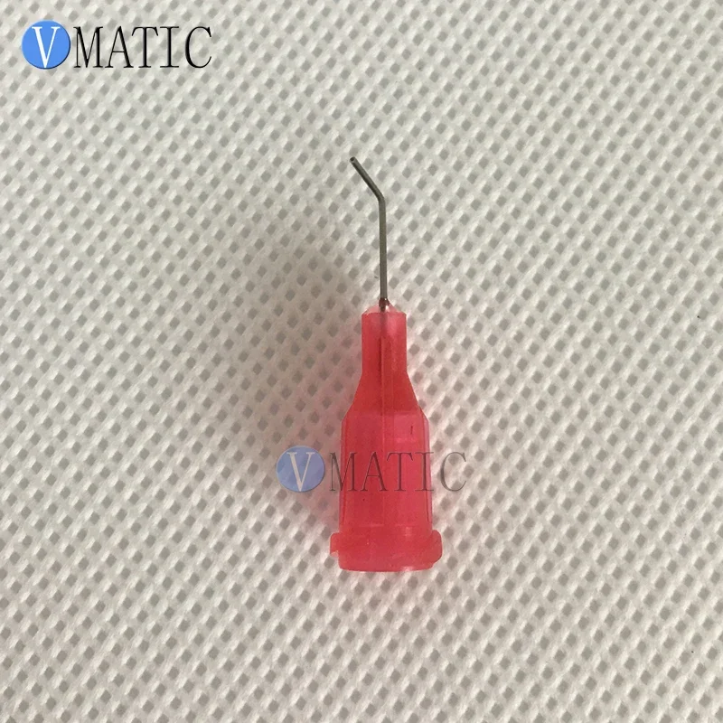 Free Shipping 100Pcs 25G Red 0.5'' Tubing 45 Degree Bent China Glue Dispensing Syringe Needle Tip 1/2 Inch