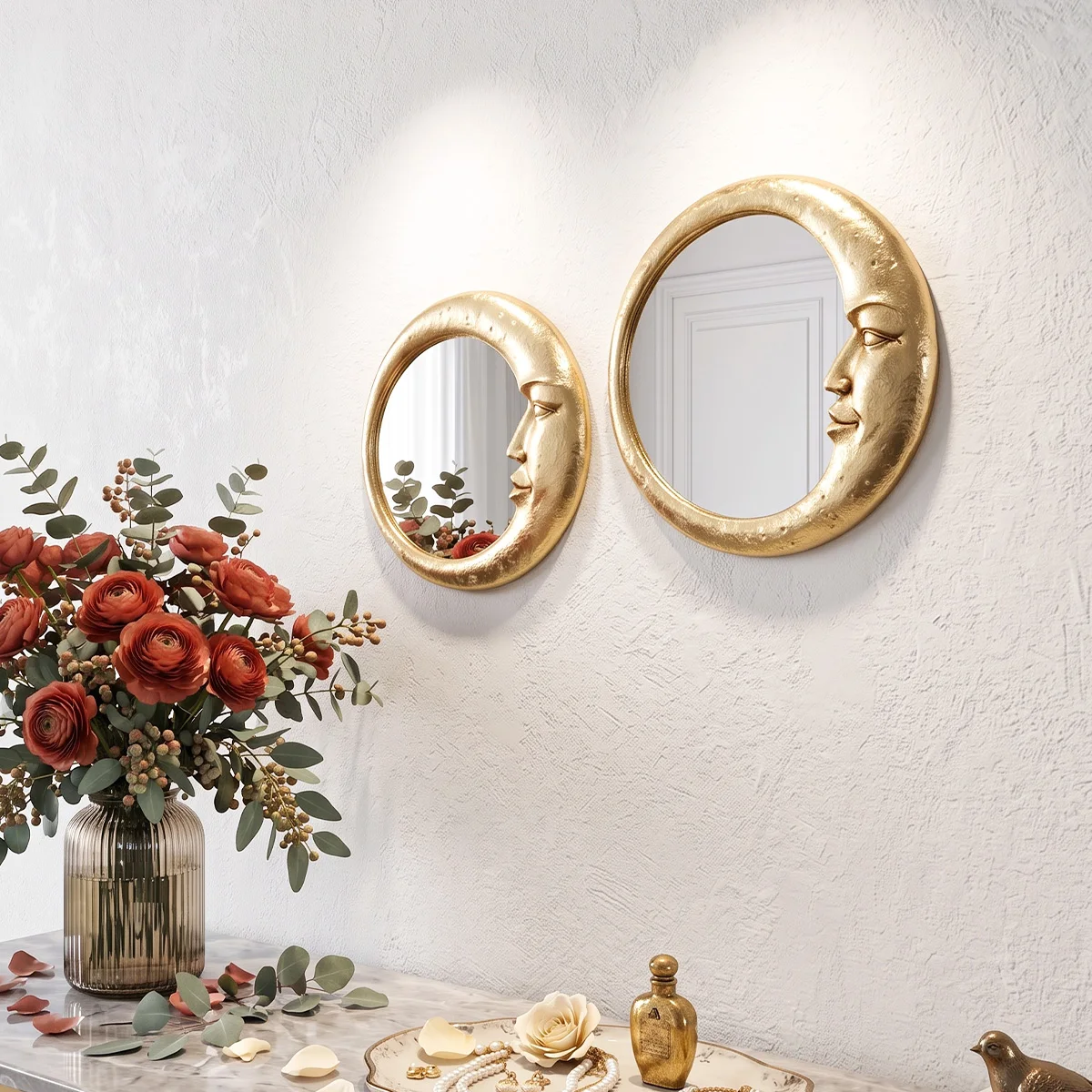 1PC, Golden Face-Shaped Crescent-Shaped Decorative Mirror, Suitable for Wall Decoration and Photography Props Decoration