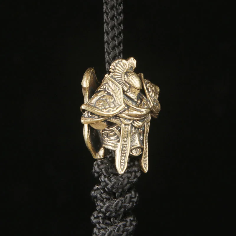 Brass Paladin EDC Knife Pendant Retro Mecha Paracord Bead DIY Accessory Spacer Bead Charm Keychain Hanging Ornament