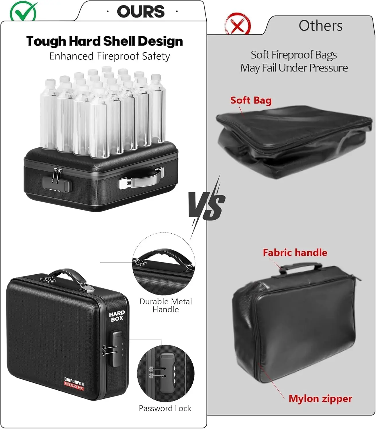 صندوق مستندات مقاوم للماء مقاوم للحريق مع قفل، حافظة صلبة محمولة لتخزين الملفات المهمة والأشياء الثمينة (15 × 11 × 5 بوصة) #4