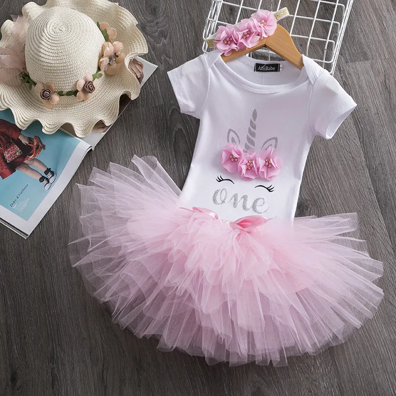 Baby Girl Clothes Unicorn 1st Birthday Party Princess Dress 1 Year Old Ceremony Tulle Tutu Gown Newborn Infant Christening Dress