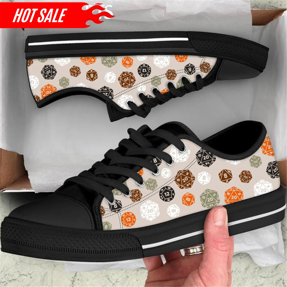 Women's Canvas Low Top Shoes Dice Cartoon Design Lightweight Lace up Casual Sneakers Round Toe Flats for Ladies Classic Tennis