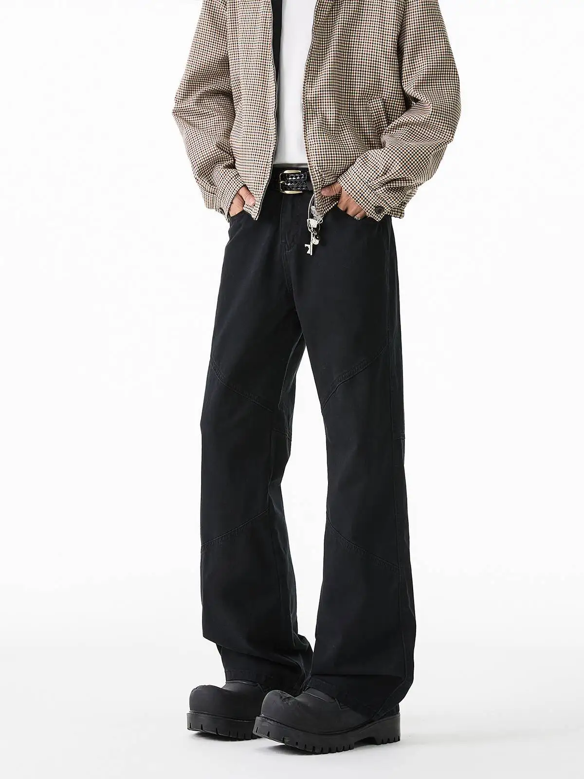 Men's Suit Pants Autumn High Street Denim Pants Paneled Bootcut Cargo Jeans Retro Versatile Solid Color Straight Leg Trousers