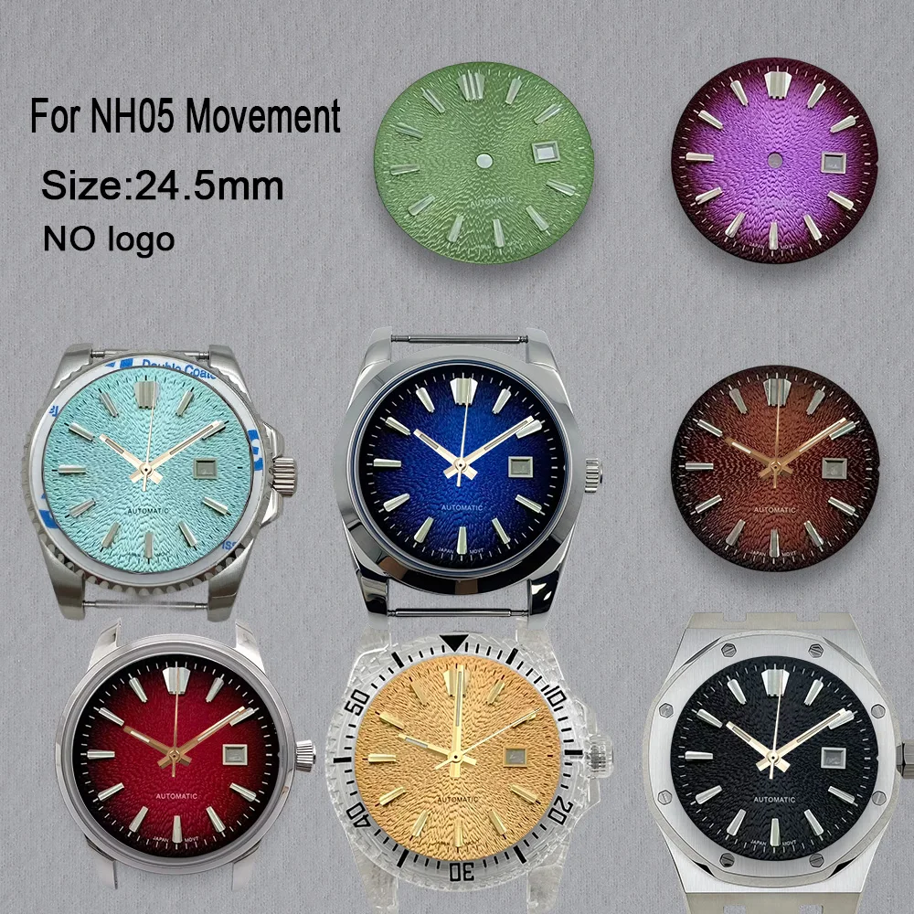 No Logo 24.5mm Women Gradient Purple Dial For NH05 Movement High-Quality Custom Logo Watch Dials Hands Accessories Repair Tools