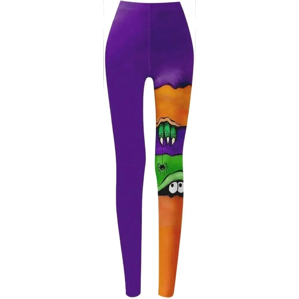 Halloween Little Monster contrasto di colore stampato elastico elastico in vita stretto sollevamento dell\'anca slim fit leggings casual da donna