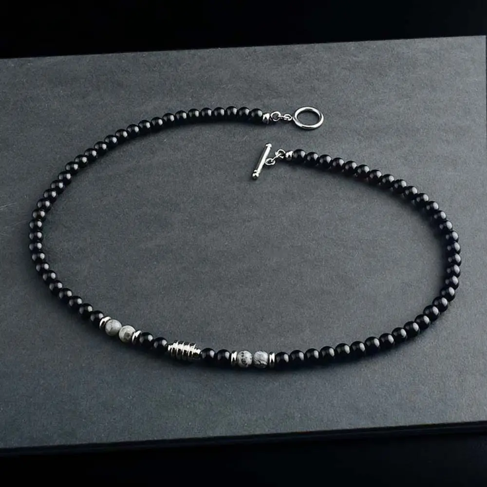 Filo di pietra con perline in acciaio inossidabile semplice catena clavicola ragazza regalo collana di personalità collana di perline da uomo gioielli di moda