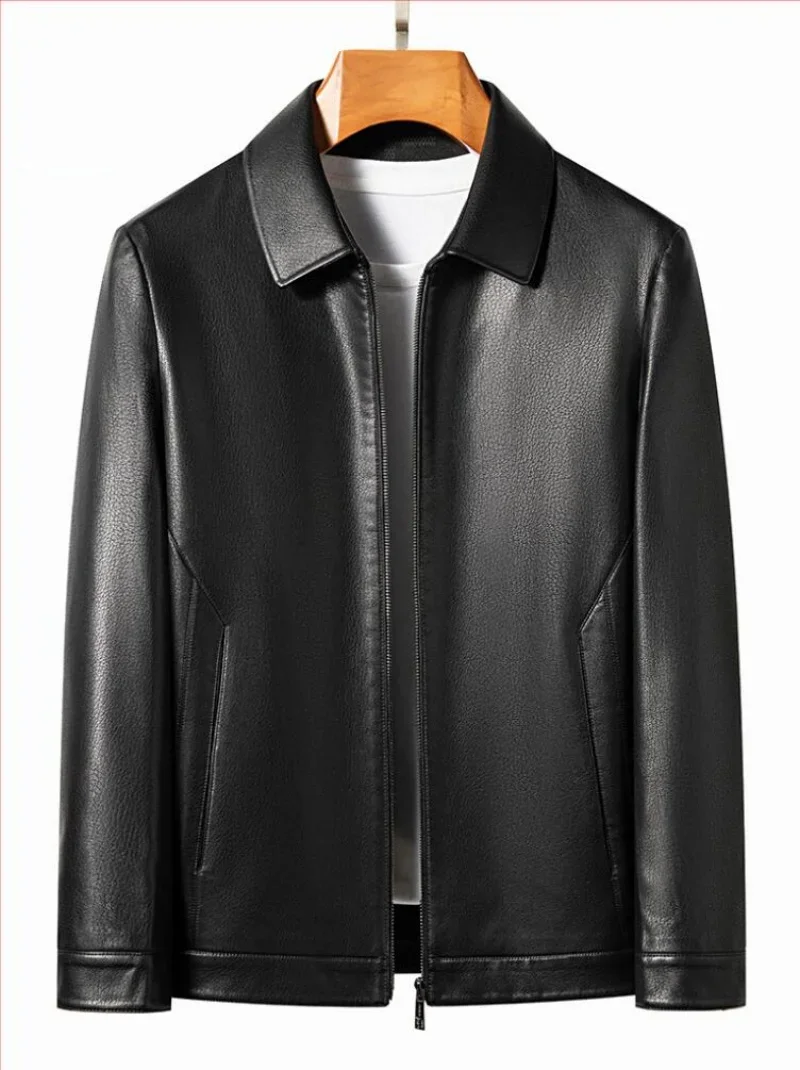 2024 Men's New Thin Lapel Leather Jacket With zipper Genuine Leather Jacket, Spring And Autumn Cow Leather Suit Jacket