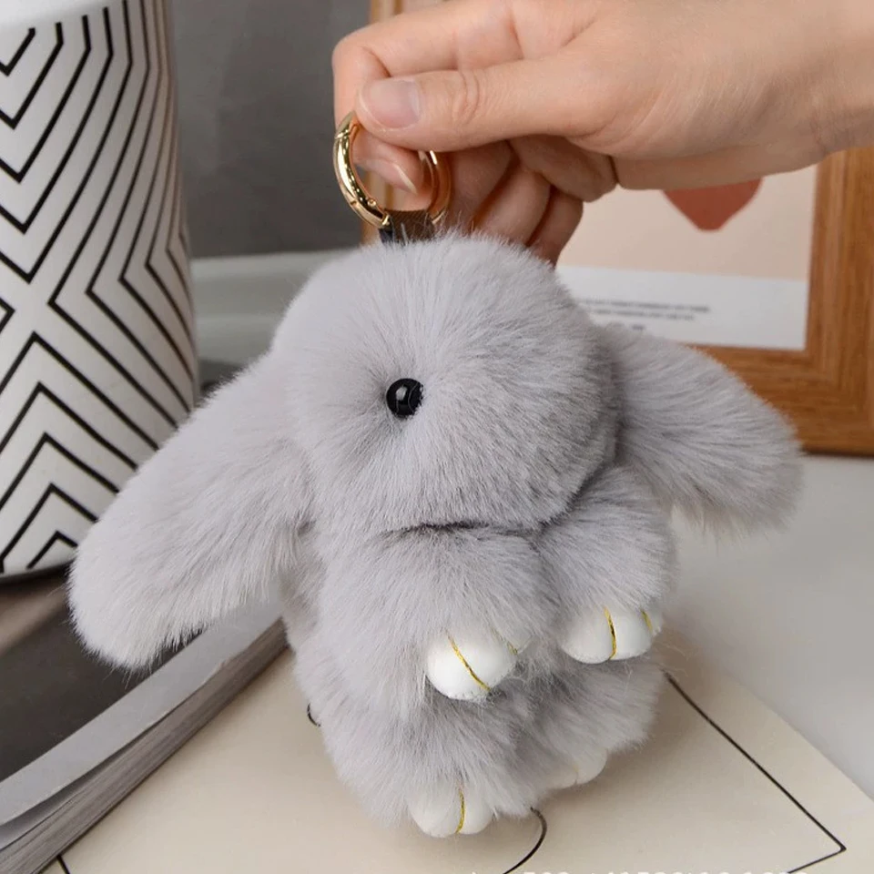 15cm fofo pele de coelho pompom coelho chaveiro macio bonito coelho chaveiro pele de coelho artificial para meninas saco chaveiro pom