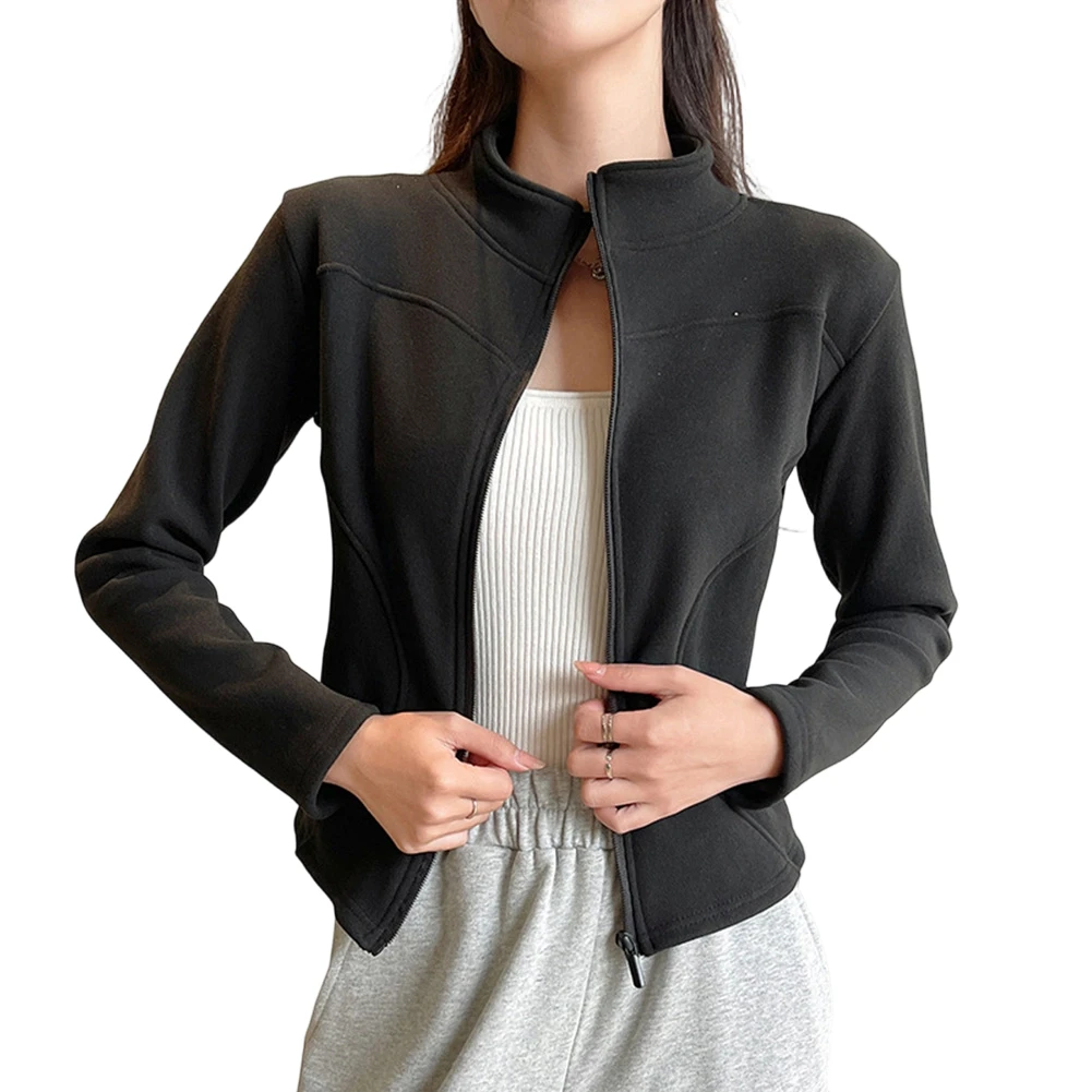 

Brown,Black,White,Grey,Red As Pictures Show Women Fleece Jacket Plush Lined Sports Coat Jacket Long Sleeves Polyester Fabric