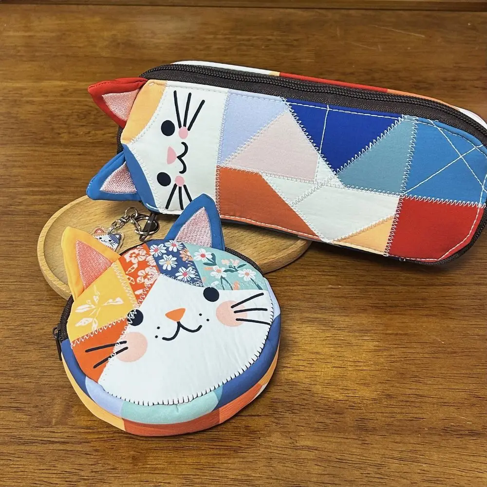 Waterproof Patchwork Coin Purse Cat Zipper Design Small Cosmetic Pouch Travel Storage Bag Women Girls