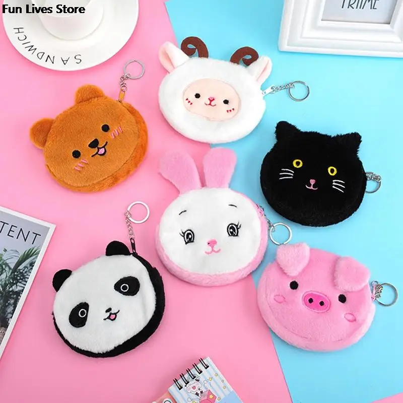 

Plush Stuffed Coin Purse Pig Sheep Panda Cat Wallet Winter Soft Fur Organizer Pouch Lovely Animal Mini Key Money Bag Storage