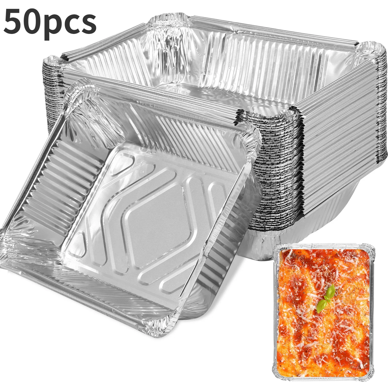 

50Pcs Aluminum Foil Trays 1100ml Non-Stick Aluminum Foil Baking Pans Reusable Food Grade Aluminum Foil Containers Aluminum Foil