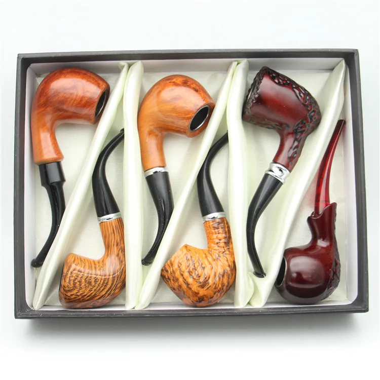 6 Pcs/Set Classic Resin Smoking Pipe Tobacco Cigarette Pipe Tobacco Hand Pipes Gift for Boy Friend