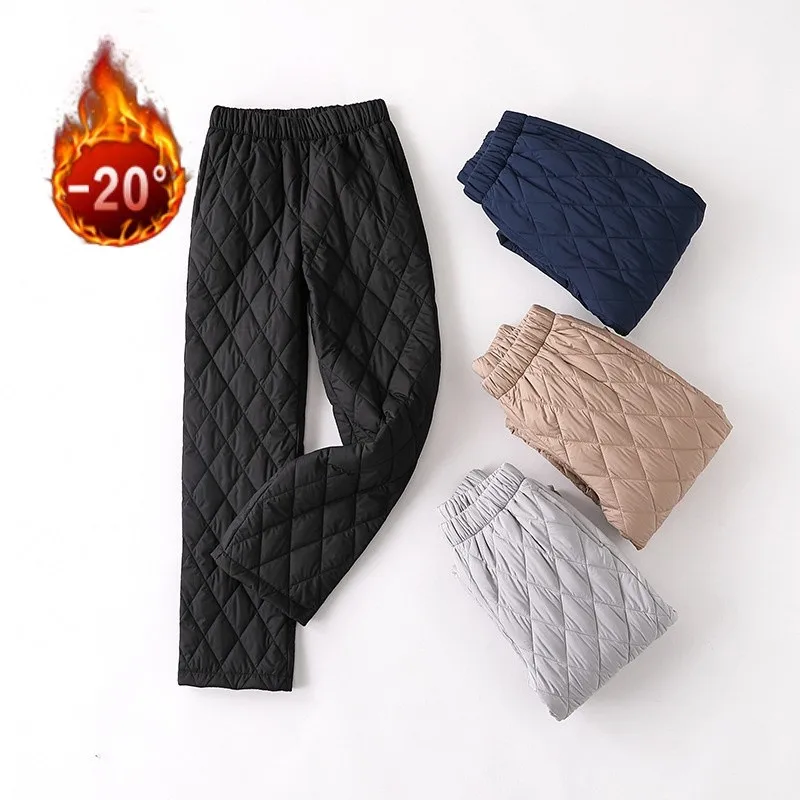 Winter Warm Cotton Women Padded Down  Pants  Quilted Trousers Elastic Waist Casual Trousers